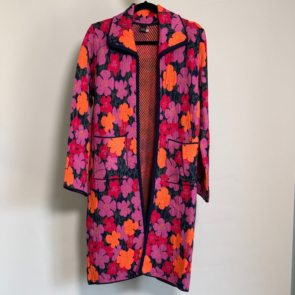 Tey Art Women’s Marimekko-Style Floral Print Women’s Alpaca Duster, Size M